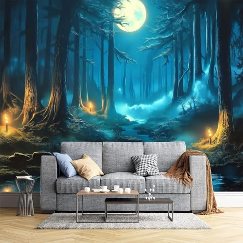 DLERFLOVR Papier Peint Panoramique Forêt Brumeuse,Matériel de Soie, Papier Peint 3D Géant Forêt Enchantée Pour Salon Chambre Décoration Murale 350x250cm