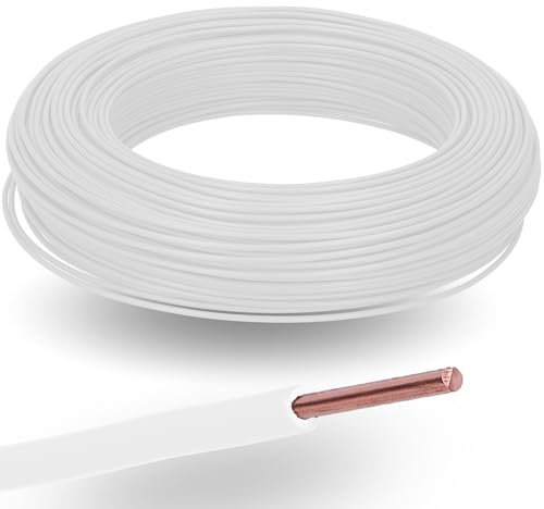Kalitec H07V-U 10 metros 1 x 1,5 mm² blanco I ignífugo de PVC individual de 1,5 mm2 trenzado rígido de cobre I 450/750 V I Cable de cableado de un solo cable para cableado interno de máquinas y