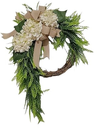 23 Inch Summer Wreaths for Front Door, Blue and Green Hydrangea Flower Door Wreaths Outside, Floral Spring Wreath, Decorations for Outdoor, Indoors, All Seasons RYl747 (Green, 40cm)