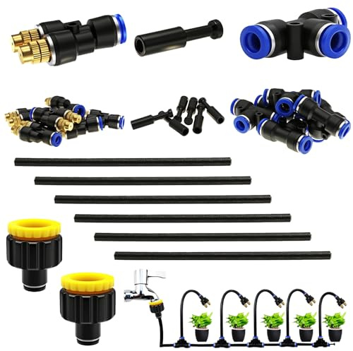 CESFONJER Kit De Boquilla Atomizadora De Doble Cabezal Tipo Y De Latón, Cabezales De Goteo De Riego Ajustables 360°, Con Adaptador De Conexión Rápida De 8 mm Para Riego De Césped, Terraza Y Jardín
