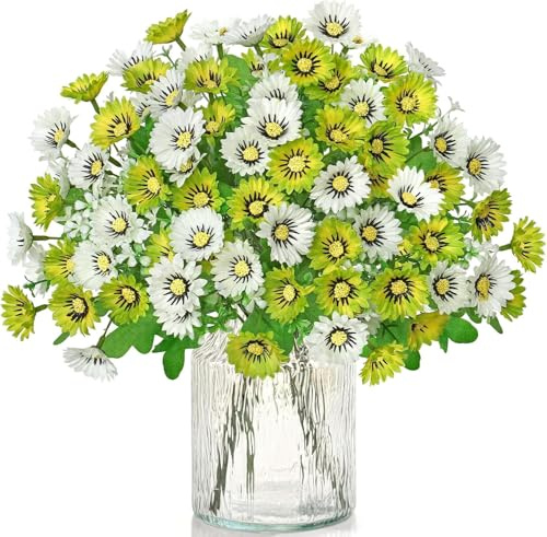 ASTNIC Kunstblumen, 3 Bündel Künstliche Gänseblümchen, Kunstblumen Wie Echt, Fake Blumen, Blumenstrauß Künstlich, UV-beständig Künstliche Blumen für Gartendeko, Grabschmuck Wetterfest, Tischdeko