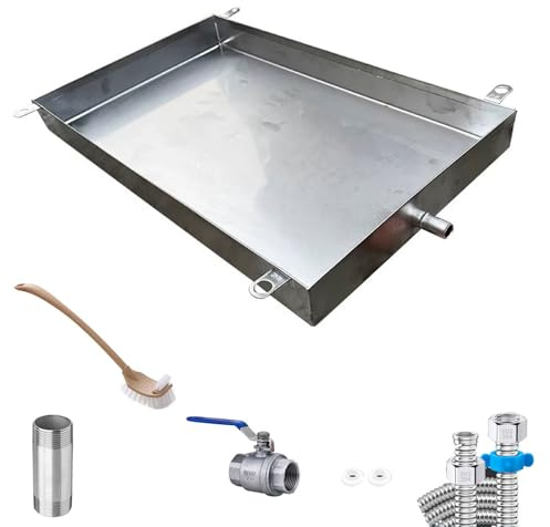 DECAKE Aire Acondicionado de Acero Inoxidable 304, Bandeja de Agua, Bandeja con Orificio de Drenaje y Manguera, Unidad condensadora de Ventana (60 x 40 x 4 cm/24 x 16 x 1,6 Pulgadas)