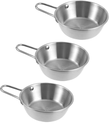 DOITOOL Set de 3 Bols à Soupe Coréens en Acier Inoxydable Argenté Poignée, Légers et Résistants, pour Restaurant et Hôtel