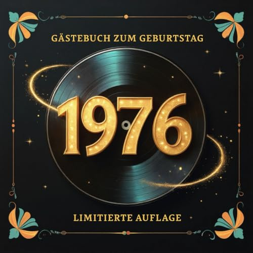 Gästebuch zum 50. Geburtstag 1976 | Retro Vintage Design mit Schallplatte & Gold