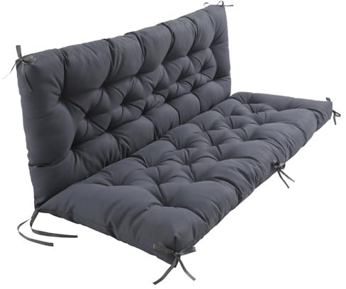EBETA Cojín para Banco de jardín Cojín de Asiento y Respaldo para Banco de Exterior Cojín Acolchado para Columpio de jardín (Gris, 120 x 50 x 50 cm)