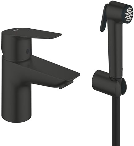 GROHE StartEdge, Waschtischarmatur mit Bidet-Duschkopf (WC Dusche für die Toilette im Bad, Handbrause mit Druckknopf und einer Strahlart, inkl. BrauseschlauchI, mattschwarz, 237732431