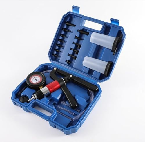 FORNORM Unterdruckpumpe Kfz, Hand Vakuumpumpe Bremsen EntlüFtungsgeräT Kit, Unterdruck PrüFgerä Umfasst mit Manometer, Vorratsflasche, Schlauch Und Verschiedene AnschlüSse für Auto Motorräder