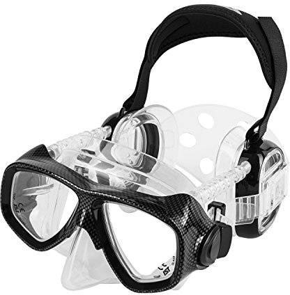 IST ProEar Dive Mask with Ear Covers, Scuba Diving Pressure Equalization Gear, Tempered Glass Twin Lens (Black)