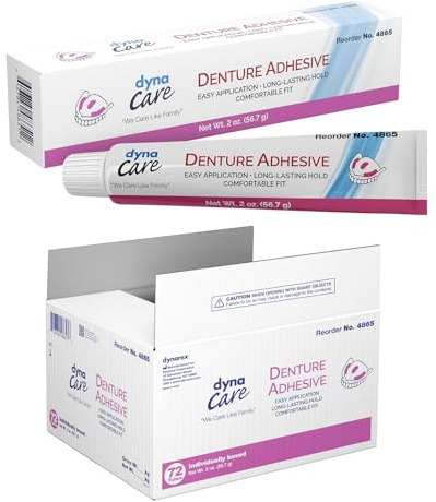Dynarex Denture Adhesive - Easy to Dispense & Apply - Long-Lasting & Secure Hold - Comfortable Fit - Mint Flavored Denture Adhesive Cream - 2 Oz Tube
