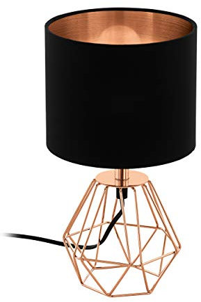 EGLO Nachttischlampe Carlton 2, Deko Tischlampe Vintage, Retro Lampe aus Metall und Stoff in Kupfer und Schwarz, E14