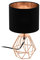 EGLO Lámpara de mesa CARLTON 2, lámpara de mesa vintage con 1 bombilla, lámpara de mesita de noche de acero y tela, colores cobre, negro, casquillo E14, interruptor incluido