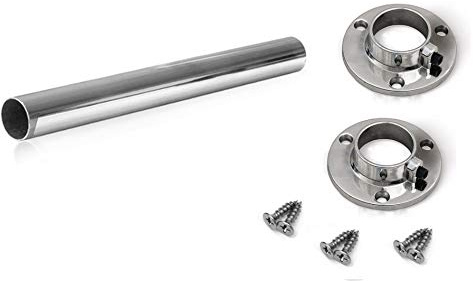 Wardrobe Rail Round Chrome Hanging Rail 500MM Free END Supports & Screw
