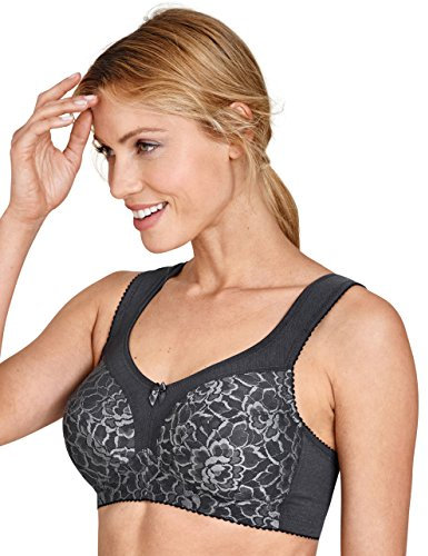 Miss Mary of Sweden Queen Non-Wired Bra – Full Cup Extra Support, Stretch Lace & Padded Straps for Comfort 38F Dark Grey