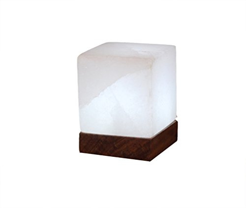 HIMALAYA SALT DREAMS Beleuchteter Salzkristall Kubus White Line mit Holzsockel, inklusive USB LED Elektrik, für Computer und Laptop, Kristallsalz, Weiß, 7 x 7 x 9 cm, 2-Einheiten