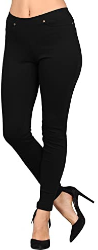 Lildy Women's Denim Jeggings, Stretchable Cotton Blend, Black, Large/X-Large