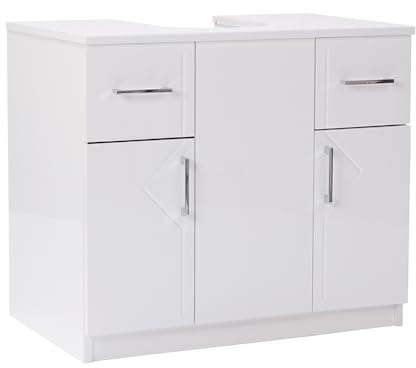 Liberoshopping Mobile da Bagno copricolonna sottolavabo in Legno 70x46xH62 Bianco Lucido (2 Ante 2 cassetti)