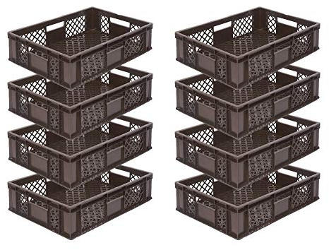 8x Eurobehälter/Stapelkorb/Bäckerkisten, Grundmaß 600x400x150 mm. Eurobox stapelbar aus Kunststoff in TOP-Qualität - Made in Germany (Braun)