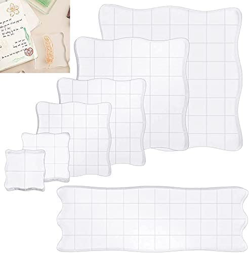 GIRAFEDA 7 Stück Acrylblock Stempel Set Stempelblock mit Griff Acryl Stempelblock Transparent Acryl Stempel Block mit Raster für Scrapbooking DIY Handwerk Ornamente Fotoalbum Journal