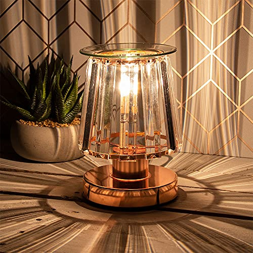 The Leonardo Collection Desire Aroma Wax Melt, Oil Burner and Touch Lamp - Rose Gold base/Clear Shade