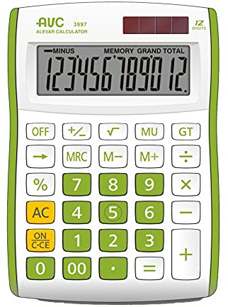 AVC Calcolatrice da Tavolo 12 Cifre, Formato 88x128x29 mm, Big Digit, Doppia Alimentazione, Colore Verde