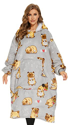 THREE POODLE Sudadera Manta con Capucha, Sudaderas Oversize Bata Manta Polar Mujer para Niños, Sudadera con Capucha Ultra Suave y Cálida, Sudadera para Mujer, Hombre y Niño, Regalo