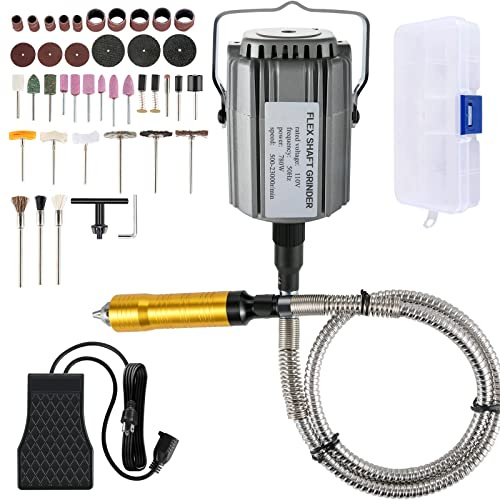 VEVOR Flex Shaft Grinder 780W Rotary Tool 500-23000RPM Rotary Carver with 1/4 3-Jaw Chuck & Stepless Speed Foot Pedal Hanging Grinding Machine 131PCS Accessories for Jewelry Polishing Grinding DIY