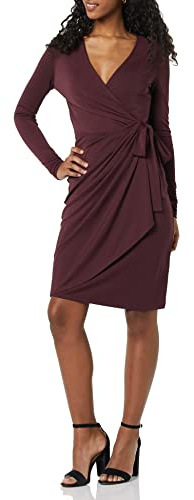 Amazon Essentials Abito Classico Avvolgente a Maniche Lunghe (Taglie Forti Disponibili) Donna, Bordeaux, XS