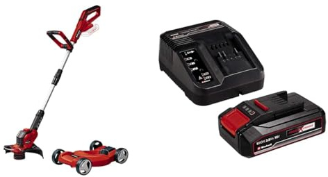 Einhell Coupe-Bordures sans Fil GE-CT 18/28 Li TC-Solo Power X-Change (Li-ION, 18 V, avec Chariot de Tonte, Fil pour Largeur de Coupe 28 cm) avec Chargeur et Batterie 2,5Ah