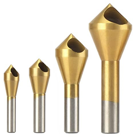 Hotiko 4 Pièces Fraise à Ébavurer Chanfreiner Foret en HSS (4241) Conique pour Perçage Métal Bois