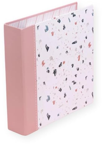 Craftelier - Album aus Karton mit Terrazo | Farbe Weiß und Rosa - System mit 2 weißen Ringen - Hartschalen-Einband | Maße 22,5 x 23 cm (6 x 8 Zoll).