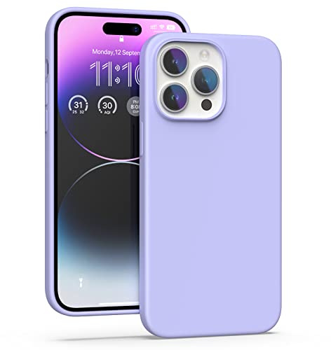 K TOMOTO Custodia Compatibile con iphone 14Pro Max 6,7 Pollici, ViolaChiaro | Silicone Liquido Case [Resistente Alle Cadute, Agli Urti E Alle Impronte Digitali] Con Rivesti Mento In Micro-Fibra