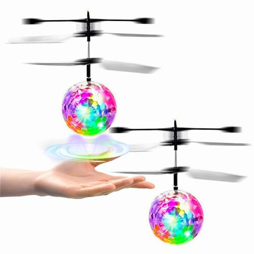 XUBX 2 Stück RC Fliegender Ball Kinder Spielzeug, Ferngesteuerte Helikopter, Mini Drohne für Kinder Flying Orb Ball Flugzeug, LED RC Flugzeug Helikopter mit Handsensor Infrarot, Mini Hubschrauber