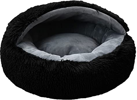 MISSMAO Rundes Katzenbett Tierbett Hundebett, Haustierbett Waschbar Warmes Kissen Flauschig Hundesofa Katzensofa rutschfest für kleine Katzen und Welpen,Schwarz,One Size(50x50x18cm)