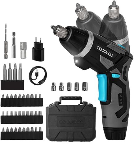 Cecotec Atornillador 2 en 1 a Batería 3,6 V y 1500 mAh PowerGyro 4000 Light. 200rpm, Par de Apriete Regulable de 6 Nm, Portabrocas 1/4 (6,35 mm) Hex, Luz LED Integrada y Trasera, Maletín y Accesorios