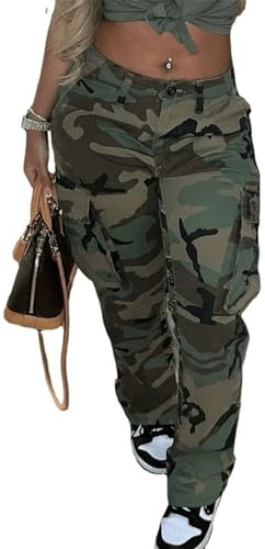 NRTHYE Womens Pants Vintage Military Cargo Pants with Pockets Casual Camo Cargo Pants