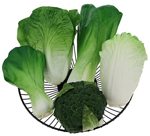 Woration Green Artificial Vegetables Set Lifelike Lettuce Broccoli Cabbage PU Food Model Decoration for Home Kitchen Shop Cabinet Supermarket Garden DIY Garland 5pcs