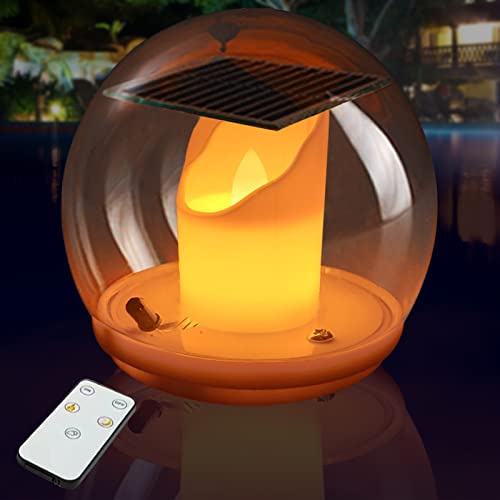 Teichbeleuchtung Solar Schwimmend, LED Teelichter mit Fernbedienung 3 Modi, Flammenlicht Solar Outdoor Beleuchtung, LED Kerzen Flackernde Flamme Im Glas, Solarlampen Deko Garten Pool Zubehör (1 Stück)