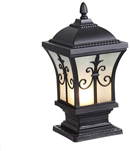 Luz de poste de jardín Lámpara de bolardo de pedestal retro nostálgico para exteriores, lámpara de valla negra impermeable Aluminio fundido a presión Columna de exterior Linterna Balcón Paisaje Poste