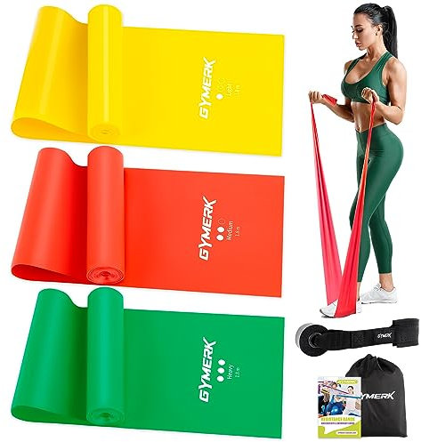 GYMERK Fitnessbänder 3er-Set, 1.8m Gymnastikband mit 3 Widerstandsstufen, Fitnessband mit Türanker Tragetasche und Übungsanleitung, ideal für Yoga, Pilates, Krafttraining