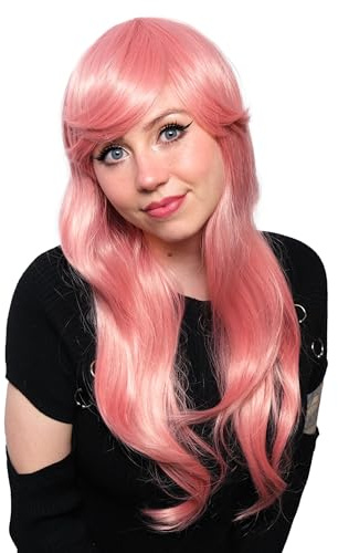 Rosa Neon-Perücke – 20 Zoll langes, gewelltes Haar für Kostümpartys – Cosplay-Kostüme – Kostümperücken, Kostümpartys – Kostümzubehör – Junggesellenabschiede – Junggesellinnenabschiede – Von TRIXES | Synthetisches Haar – Kostüm-Party-Zubehör für Junggesellenabschied, atmungsaktives Netzdesign