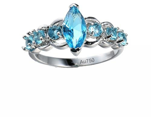 Epinki 18K 750 Weißgold Partnerringe, Elegant Verlobungsring mit Topas Meeresblau, Freundschaftsringe Echt Goldschmuck, Gr.67 (21.3)