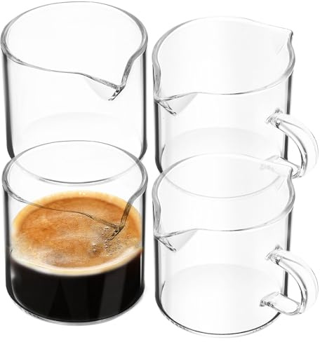 Alipis Small Milk Jug Glass Set of 4 Mini Milk Pitchers 2Oz for Espresso Coffee Syrup Serving Compact Glass Creamer Jugs for Home and Party Use