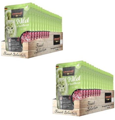 LEONARDO Katzenfutter nass Wild & Blaubeeren, 2X 16 Beutel à 85 g, Finest Selection, Nassfutter für ausgewachsene Katzen ohne Zucker und Getreide, bei Futterunverträglichkeiten