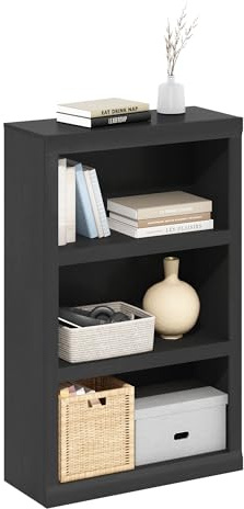 Furinno Rail Book Shelf, 3-Tier Bookshelf with Open Shelf, Bookcase with Classic Style Edges, 10 x 24.6 x 39, for Organization and Storage, for Living Room, Bedroom, Home Office, Blackwood