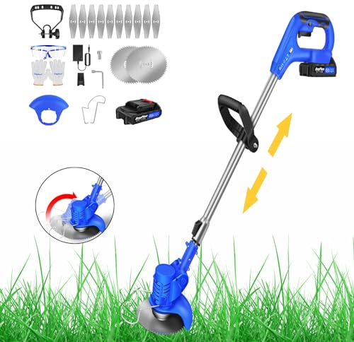 Tagliaerba a batteria da 21 V, con batteria e caricabatterie, 10000 giri/min, decespugliatore elettrico, tagliaerba elettrico, per prato, giardino, potatura, colore: blu
