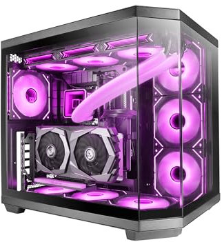 Mars Gaming MC-3TCORE, Boîtier Gaming Custom ATX, Triple Verre Trempé Amovible, Double Caméra, Semi-Tour Compatible avec Cartes-mères à Connecteurs Inversés, Support Refroidissement Liquide, Noir