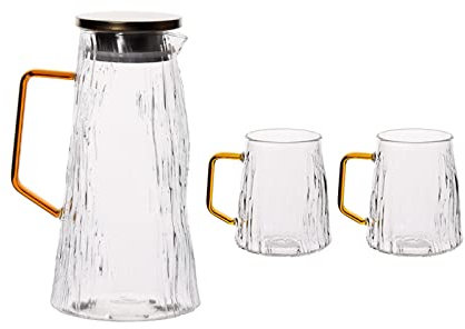 Carafe Eau Bouilloire d'eau en verre Set avec 2 tasses pichet à grande capacité maison pichet pichet avec poignée for boissons eau chaude et froide Pichet à Thé Glacé(Color:A)