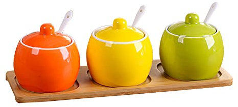 FQCXCKJ Azucarero con tapa, juego de tarros de almacenamiento coloridos, azucarero de porcelana de color sólido, salero, para barra de café(A 200ml/7oz)