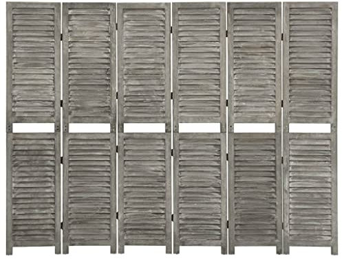 OHOOWOO Cloison de séparation 6 Panneaux Gris 214x166 cm Bois Solide,Cloison de séparation élégante en Bois de Paulownia pour séparer Les pièces ou décorer avec Style Séparateurs de Pièces