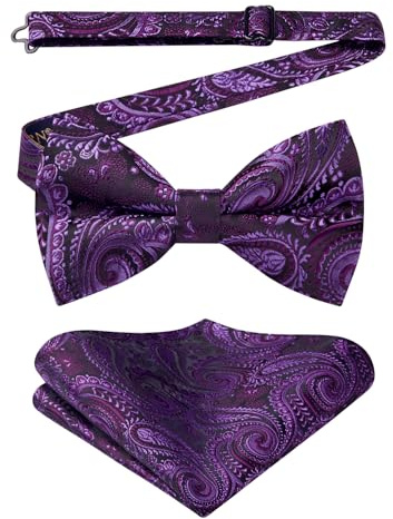 Enlision Fliege Mit Einstecktuch fur Herren Paisley Vorgebunden Fliegen für Hochzeit Anzug Smoking